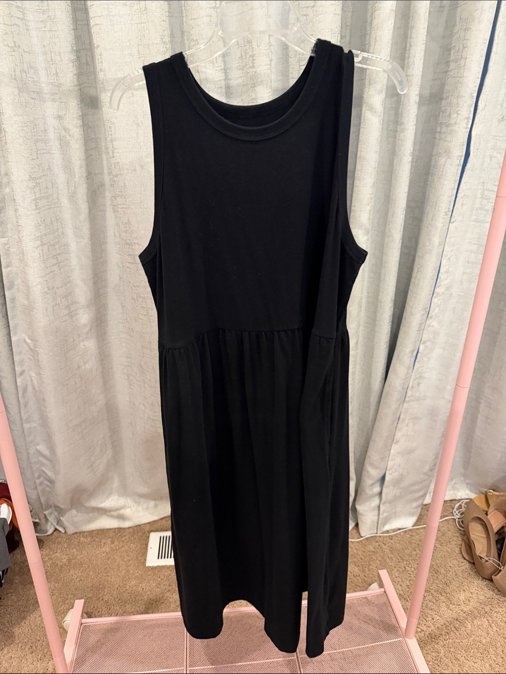 Women's Black Sleeveless Midi Dress - Classic Tank Style